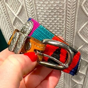 Dun Dee Leather Southwestern Woven Silver Buckle Belt